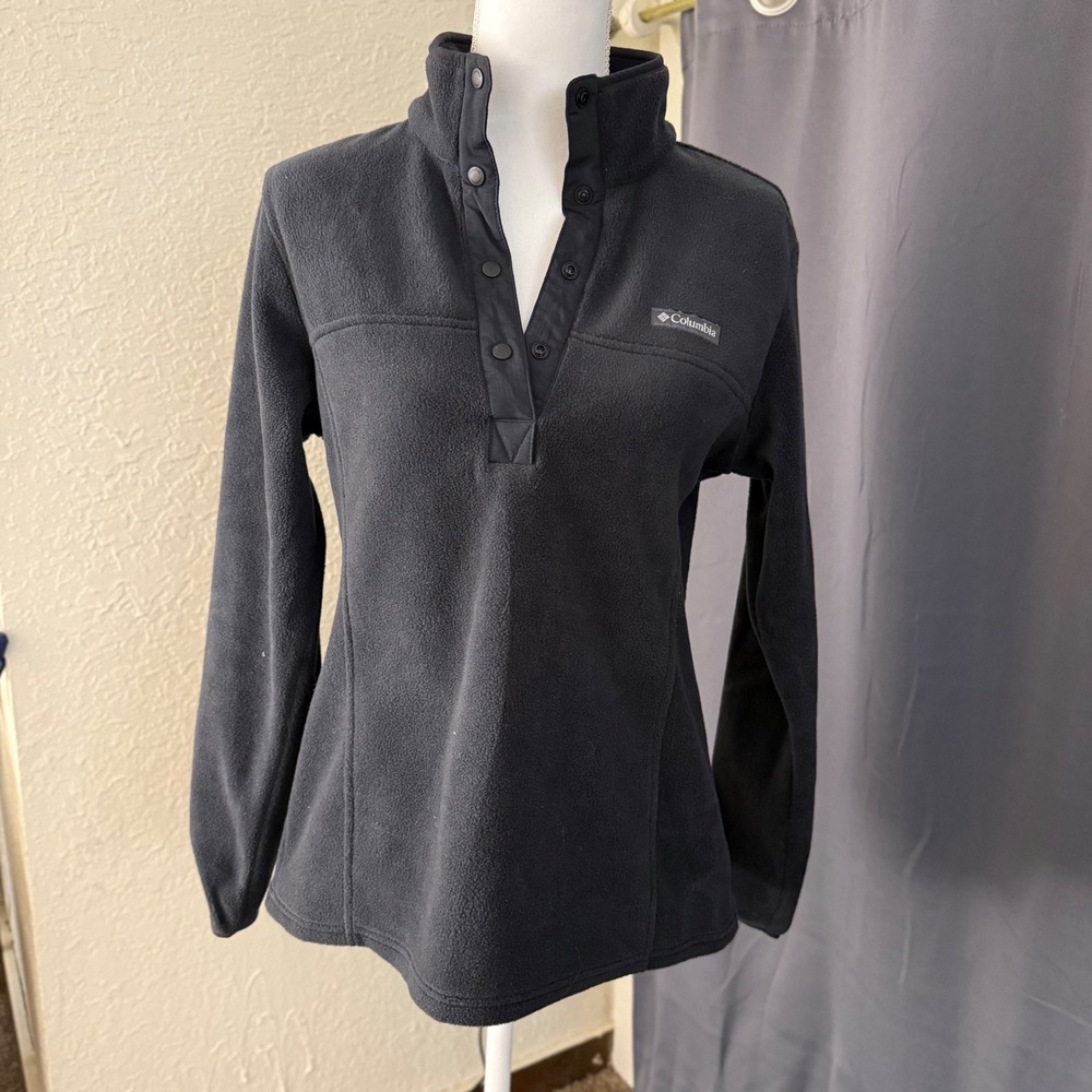 Columbia Benton Springs Black Fleece Snap Front Pullover Sweater Womens